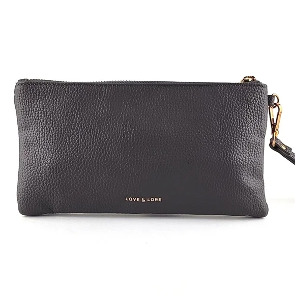 Love & Lore Wristlet Clutch Dark Grey Gold Tone Hardware Top Zip Closure - Picture 5 of 16